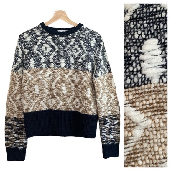 sita murt Sweaters - Sita Murt Scandinavian Wool Blend Knit Crewneck Sweater Blue Tan White Small